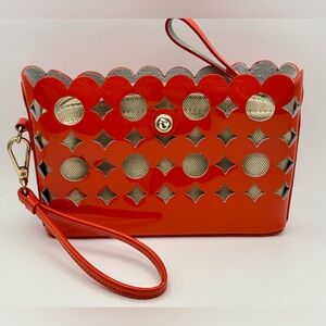 Spartina 449 Wristlet Canvas & Red Patent Leather Cut Out Design